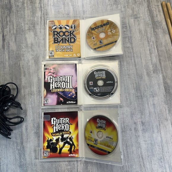Playstation PS3 PS4 PS2 Rock Band Bundle Guitar Hero Drums Guitar Dongle Mic - Picture 11 of 16